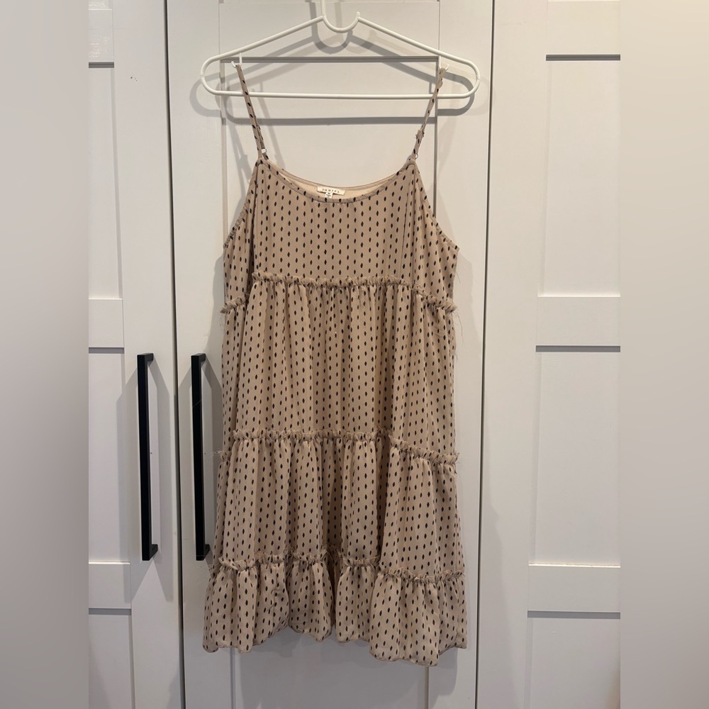 Tan and Black Spotted Midi Dress